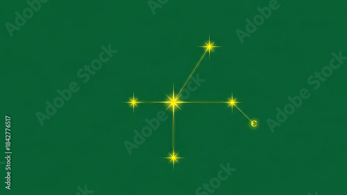 Modern illustration of the Southern Cross constellation (Cruzeiro do Sul), glowing stars, minimalistic green and yellow palette, patriotic symbolism