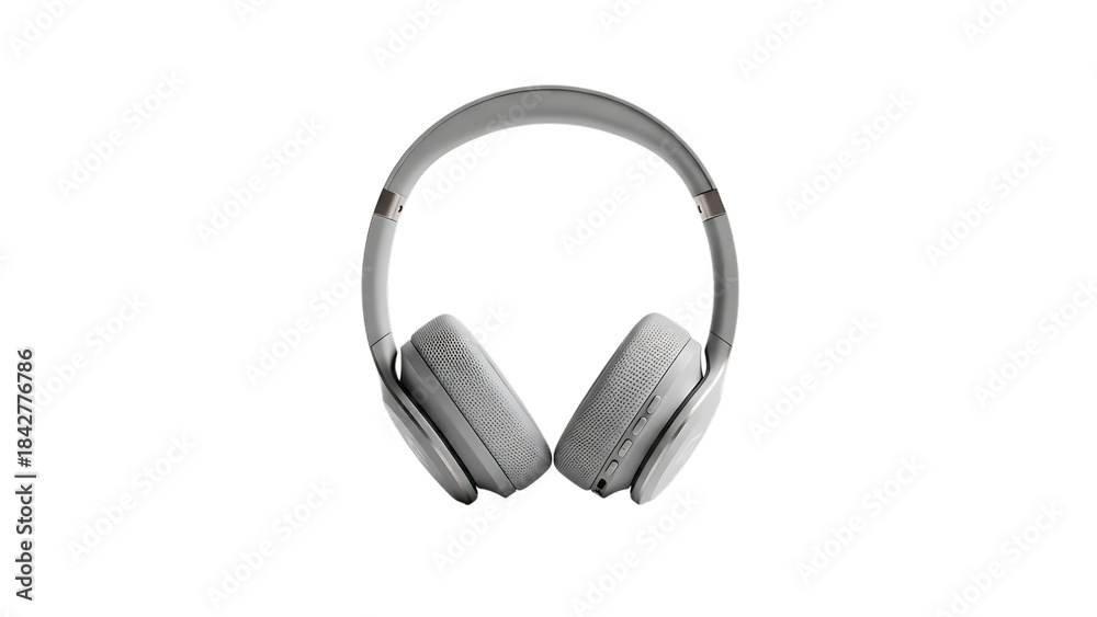Fototapeta premium Light gray over-ear headphones isolated on a transparent background