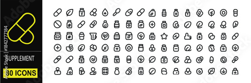 Outline Supplement and Nutrition Icons – Minimal Stroke Style Icon Pack