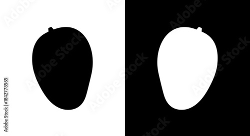Minimalist mango icon in contrasting black and white silhouettes for design projects Vector