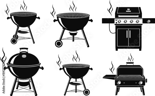 Perfect Black and White Vector Illustration for Summer Outdoor Cooking, Barbeque Parties, and Restaurant Menu Design.