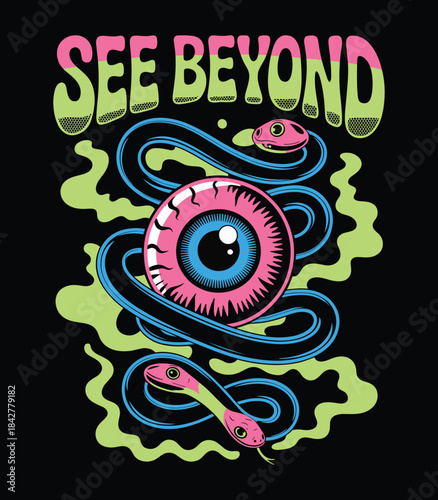 Psychedelic Eye Snake Art: See Beyond Vision Illustration t shirt design