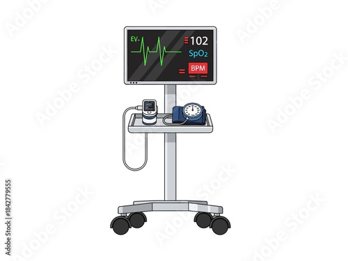 Medical Monitor Cart with Vital Signs Display Illustration for Healthcare