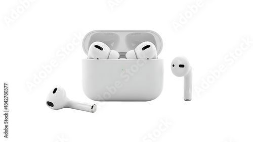  airpods pro earbuds and charging case isolated on transparent background