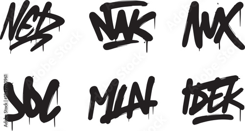 Graffiti Tag Set Hand Drawn Brushstroke with Drips for Street Art Branding UI Design and Poster Editable Template