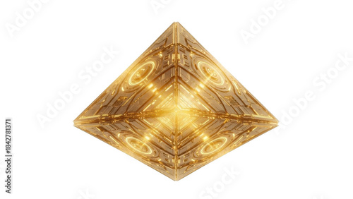 Canvas Print Golden Octahedron Geometric Shape With Intricate Patterns And Glowing Light imag