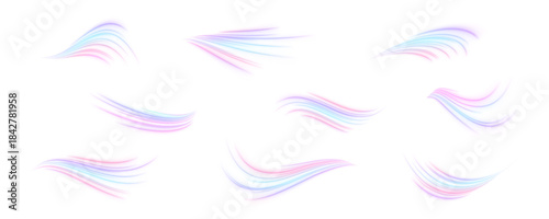 Soft neon arcs drift through the dark space. Their glowing bends form smooth kinetic traces. A calm electric rhythm pulses across the scene. PNG