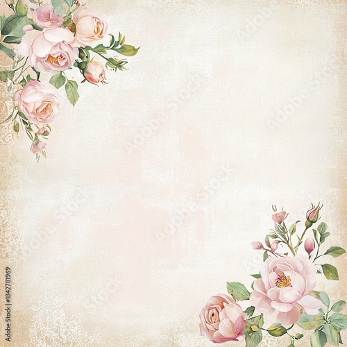 Antique-inspired shabby chic design featuring aged textures, delicate florals, classic postmarks, and muted tones, perfect for scrapbooking and romantic paper crafts.