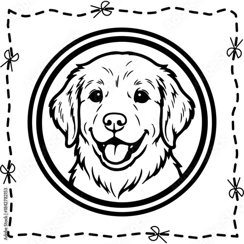 Cute Puppy Dog Head Vector Illustration Black and White Coloring Page Sticker with Scissor Cut Lines