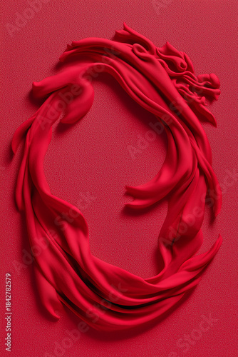 Abstract red fabric dragon shape lunar symbolism