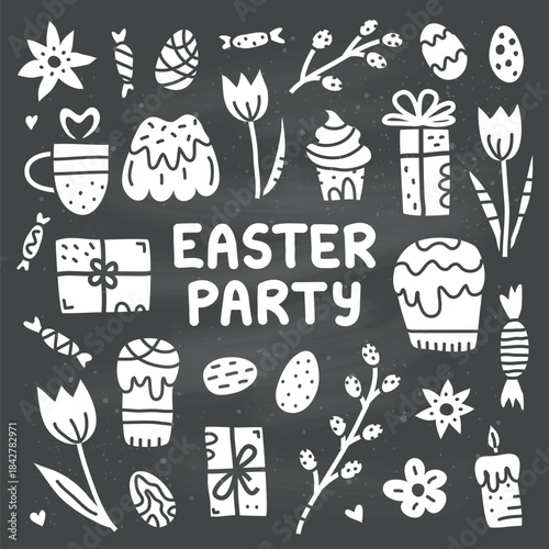 Easter Celebration Doodle Icons and Lettering