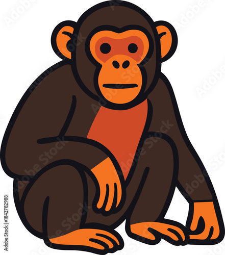 Chimpanzee Illustration: A charming chimpanzee illustration, rendered in bold lines and vibrant colors, exuding a sense of playful curiosity.