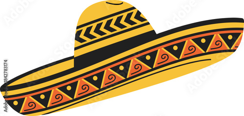 Colorful Mexican sombrero illustration with traditional decorative patterns for cultural design, festive artwork, holiday graphics, celebration themes, and Cinco de Mayo materials.