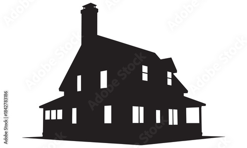 Silhouette of a traditional american house with chimney and porch