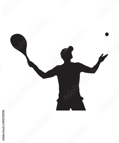 Silhouette of a man playing tennis, preparing to serve or juggle ball