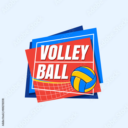 Volleyball Sport Badge with Ball and Net