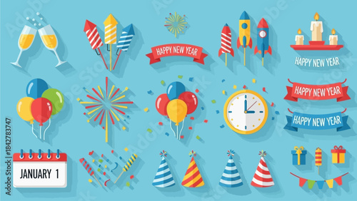 Vibrant Happy New Year Celebration Elements Collection