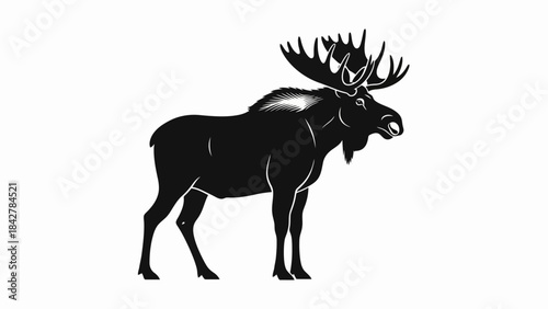Stylized Silhouette of a Majestic Moose with Large Antlers, Vector Art