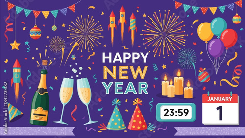 Vibrant Happy New Year Celebration Elements Collection
