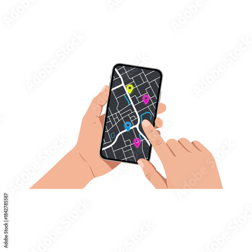 Smartphone Map Navigation On Handheld Device.