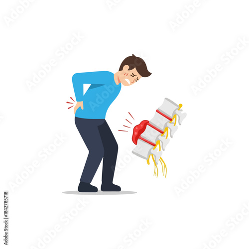 Cartoon man bending forward with falling items.