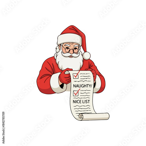 Santa Claus Holding Naughty List Illustration.