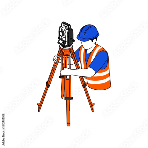 Surveyor with Tripod Theodolite Illustration.