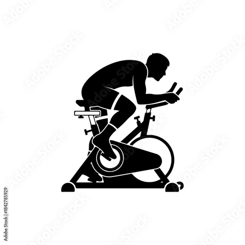 Cyclist on Indoor Bike Trainer Silhouette.