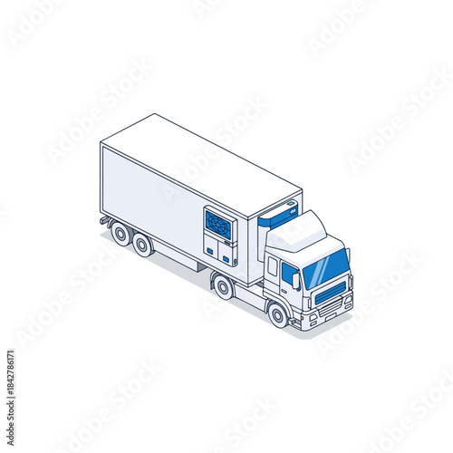 Isometric illustration of a modern tractor trailer truck.