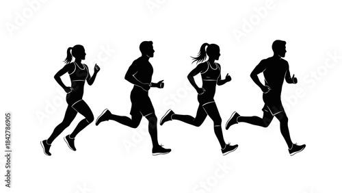 Diverse Group of Runners Silhouettes in Motion, Celebrating Healthy Lifestyle and Fitness
