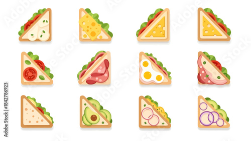 Variety of Delicious Cut Sandwiches Featuring Fresh Ingredients