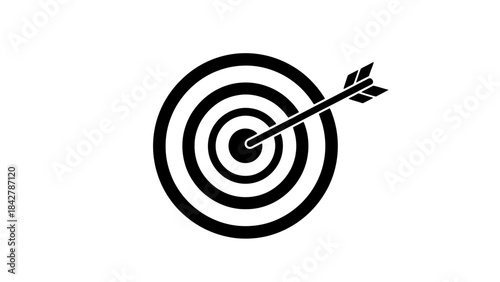 Black and White Icon of a Dartboard with an Arrow Hitting the Bullseye - Success Concept