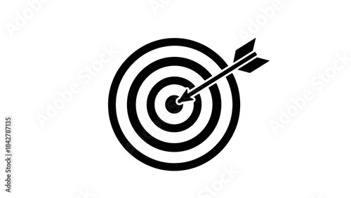 Black and White Icon of a Target with an Arrow Hitting the Bullseye