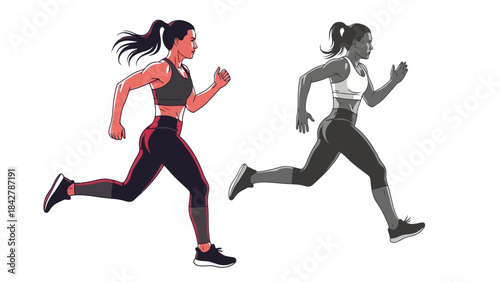 Fit Woman Running Vigorously, Dynamic Vector Illustration of Athleticism and Health