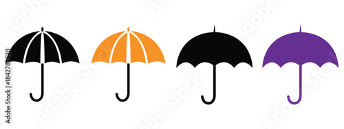 Umbrella Icon Set – Silhouette, Outline & Glyph Style Vector for Protection, Weather & Beach Concepts