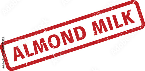 Distressed Red Almond Milk Rubber Stamp Impression on White Background, Indicating DairyFree Food Certification