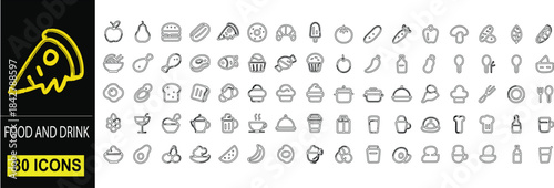 Food and Drink Icons Set – Stroke Style Line Art Vector Symbols