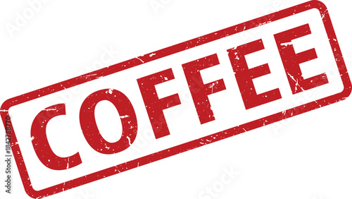 Red Grunge Coffee Stamp Isolated on White Background, Representing Beverage Authenticity and Quality