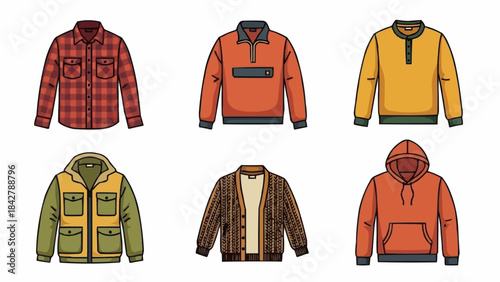 Collection of six stylish casual outerwear garments for men.