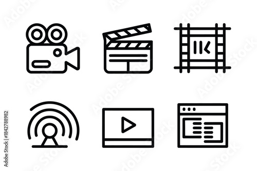 Simple line icons set for media production and digital streaming concepts