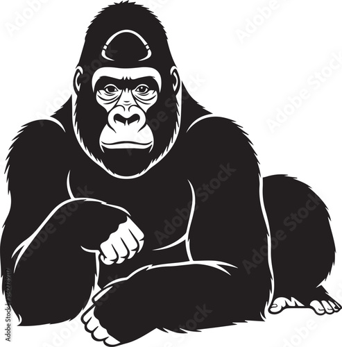 Silhouette of a gorilla sitting with a thoughtful expression