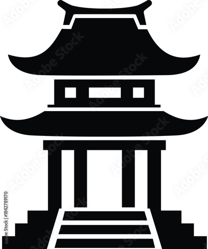 Traditional asian pagoda silhouette vector icon, Japanese temple architecture illustration