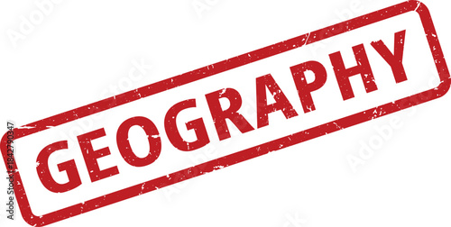 Distressed Red Geography Stamp Isolated of Angled Rectangular Rubber Stamp with Word GEOGRAPHY