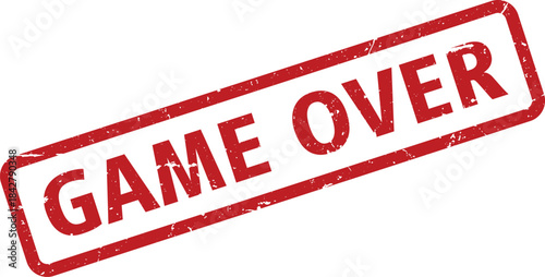 Distressed Red Game Over Stamp on White Background for Designers