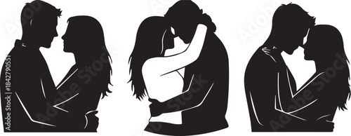 Silhouettes of Loving Couples Embracing in Various Poses