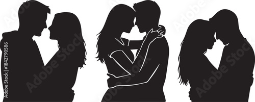 Silhouettes of Loving Couples Embracing in Intimate Moments