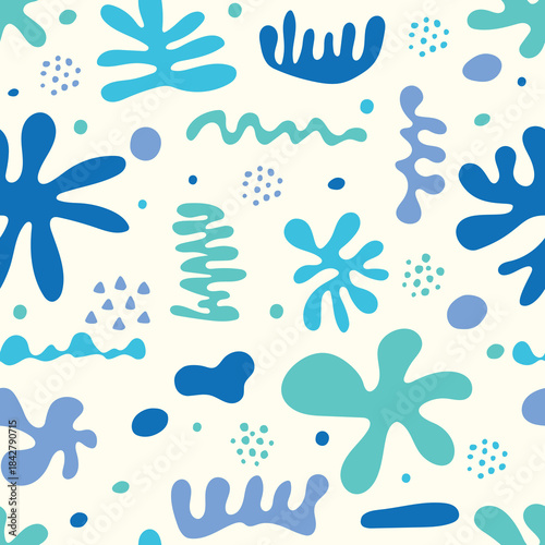Seamless pattern with cartoon organic shapes. Background design with hand drawn elements. Trendy wallpaper concept. Vector illustration
