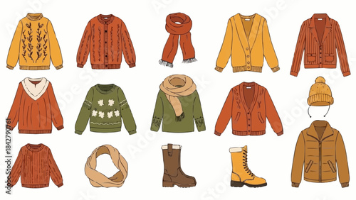 Collection of Warm Autumn and Winter Clothing Items.