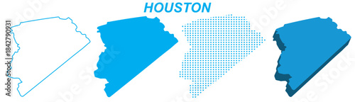 Houston Map Vector Set, Texas Outline Silhouette Dotted 3D Solid Shapes, Houston City Infographic Template, Editable EPS Houston Geography