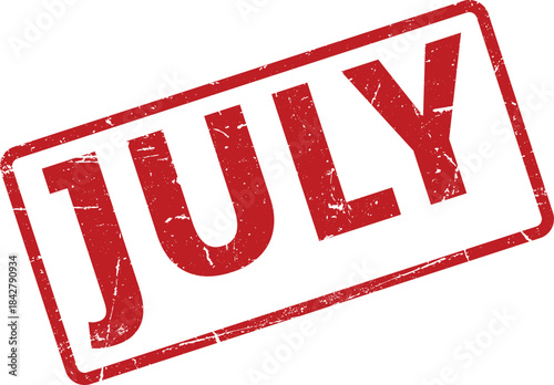 Red Rubber Stamp Showing the Month of July with Distressed Texture Isolated